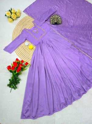 Elegant Embroidered Anarkali Gown with Dupatta