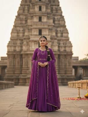 Elegant Embroidered Anarkali Gown with Dupatta
