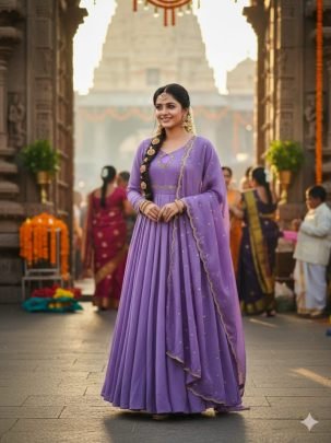 Elegant Embroidered Anarkali Gown with Dupatta