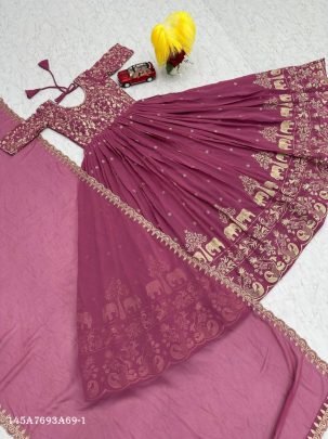 Elegant Embroidered Fox Georgette Gown with Dupatta