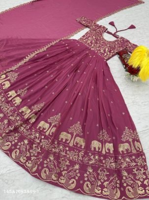 Elegant Embroidered Fox Georgette Gown with Dupatta