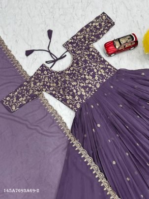 Elegant Embroidered Fox Georgette Gown with Dupatta