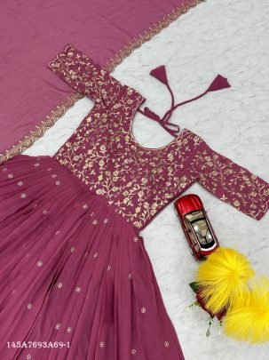 Elegant Embroidered Fox Georgette Gown with Dupatta