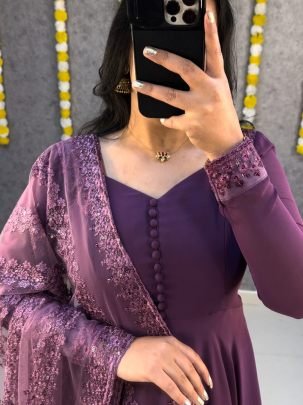 Elegant Faux Georgette Gown with Netted Floral   Sequin Dupatta