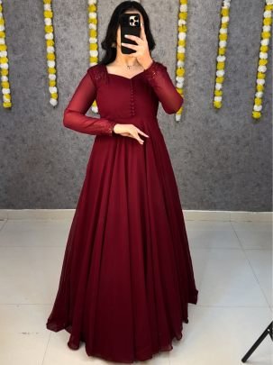 Elegant Faux Georgette Gown with Netted Floral   Sequin Dupatta