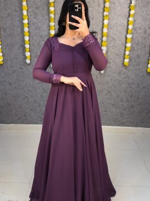 Elegant Faux Georgette Gown with Netted Floral   Sequin Dupatta