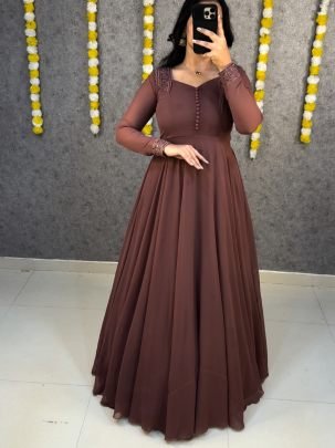 Elegant Faux Georgette Gown with Netted Floral   Sequin Dupatta