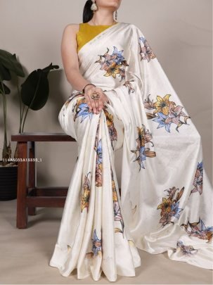 Elegant Floral Printed Satin Silk Saree for Women