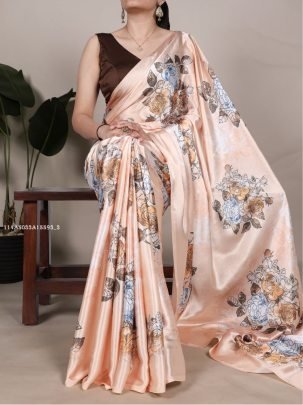 Elegant Floral Printed Satin Silk Saree for Women