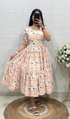 Elegant Floral Printed Tiered Maxi Dress