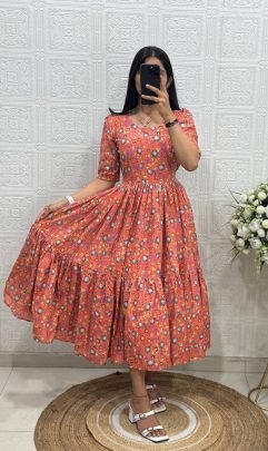 Elegant Floral Printed Tiered Maxi Dress
