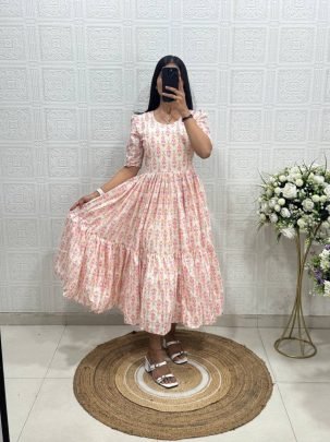 Elegant Floral Printed Tiered Maxi Dress