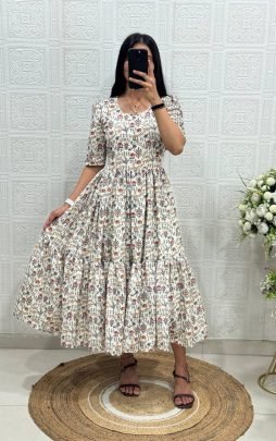 Elegant Floral Printed Tiered Maxi Dress