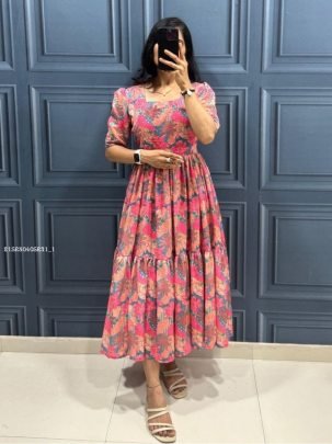 Elegant Hakoba Printed Maxi Dress with Full Lining