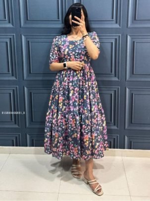 Elegant Hakoba Printed Maxi Dress with Full Lining