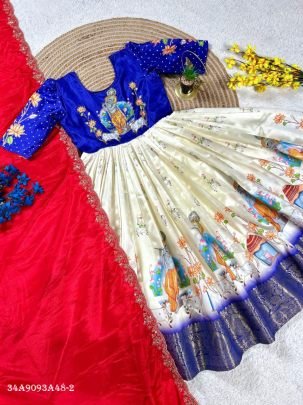 Elegant Pure Silk Moggam Work Gown Set with Chinon Dupatta