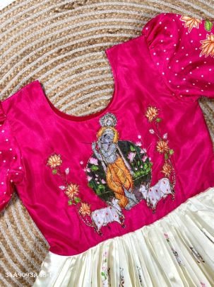 Elegant Pure Silk Moggam Work Gown Set with Chinon Dupatta