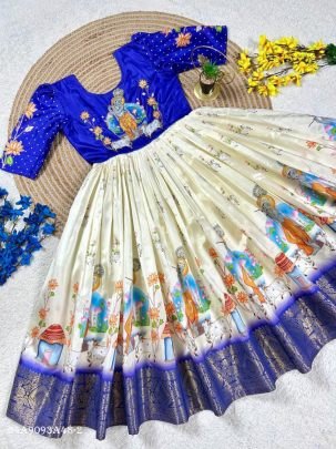 Elegant Pure Silk Moggam Work Gown Set with Chinon Dupatta