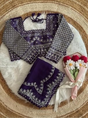 Elegant Purple Embroidered Saree with Matching Blouse