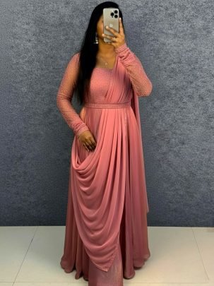 Embellished Designer Party Wear Gown with Drape Style