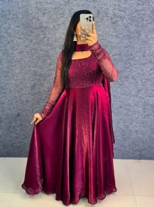 Embellished Flare Party Wear Gown with Dupatta