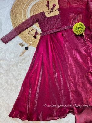 Embellished Flare Party Wear Gown with Dupatta