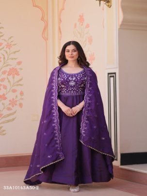 Embroidered Gold Crush Anarkali Gown Set