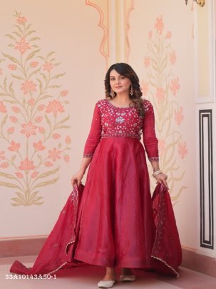 Embroidered Gold Crush Anarkali Gown Set