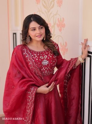 Embroidered Gold Crush Anarkali Gown Set