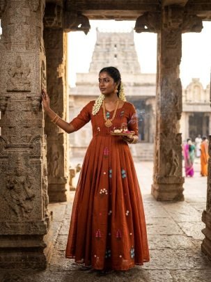 Embroidered Mull Cotton Festival Gown