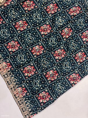 Embroidered Rayon Kurti Set with Organza Dupatta