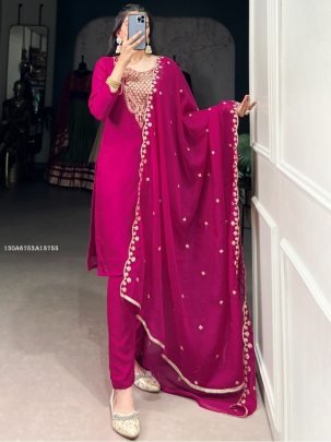 Embroidered Straight Salwar Suit with Dupatta