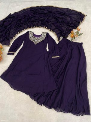 Embroidered Vichitra Kurti Palazzo Set with Dupatta