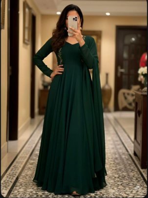 Emerald Grace Faux Georgette Party Wear Gown Set