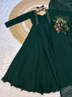 Emerald Grace Faux Georgette Party Wear Gown Set