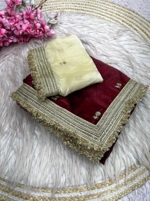 Fandy Satin Sequin Butti Saree