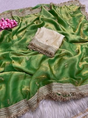 Fandy Satin Sequin Butti Saree