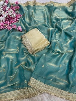 Fandy Satin Sequin Butti Saree