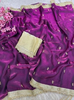 Fandy Satin Sequin Butti Saree