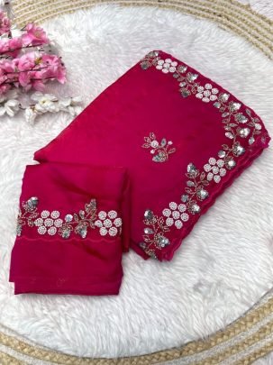 Fandy Satin Silk Handwork Saree