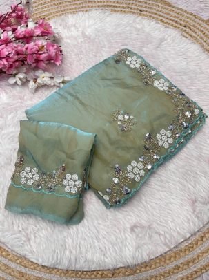Fandy Satin Silk Handwork Saree