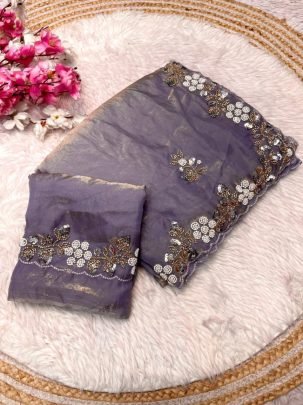 Fandy Satin Silk Handwork Saree