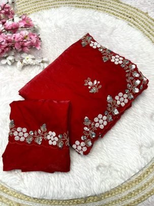 Fandy Satin Silk Handwork Saree