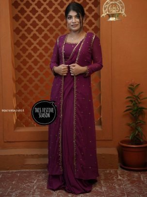 Faux Georgette Embroidered Readymade saree