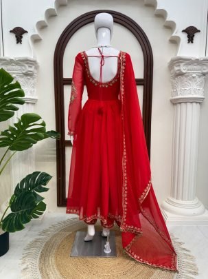 Faux Georgette Thread Sequin Gown Set