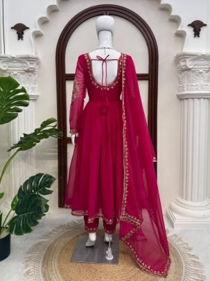 Faux Georgette Thread Sequin Gown Set