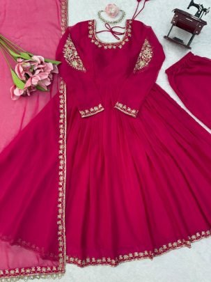 Faux Georgette Thread Sequin Gown Set