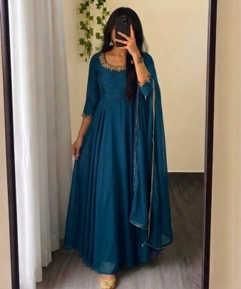 Festive Elegance Silk Gown Set