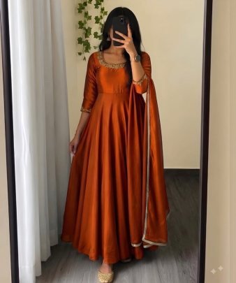 Festive Elegance Silk Gown Set