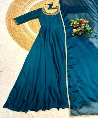 Festive Elegance Silk Gown Set